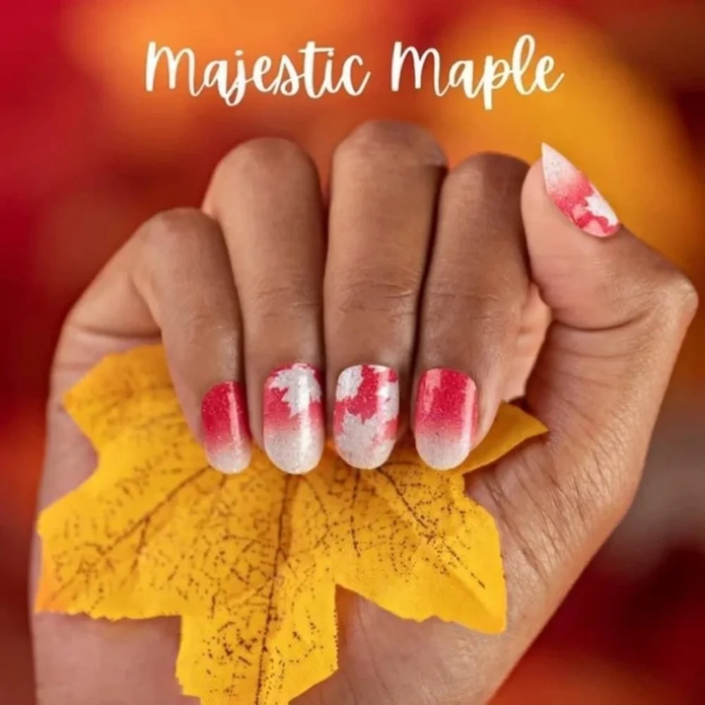 Color Street Majestic Maple Nail Strips - Red and Silver Glitter
